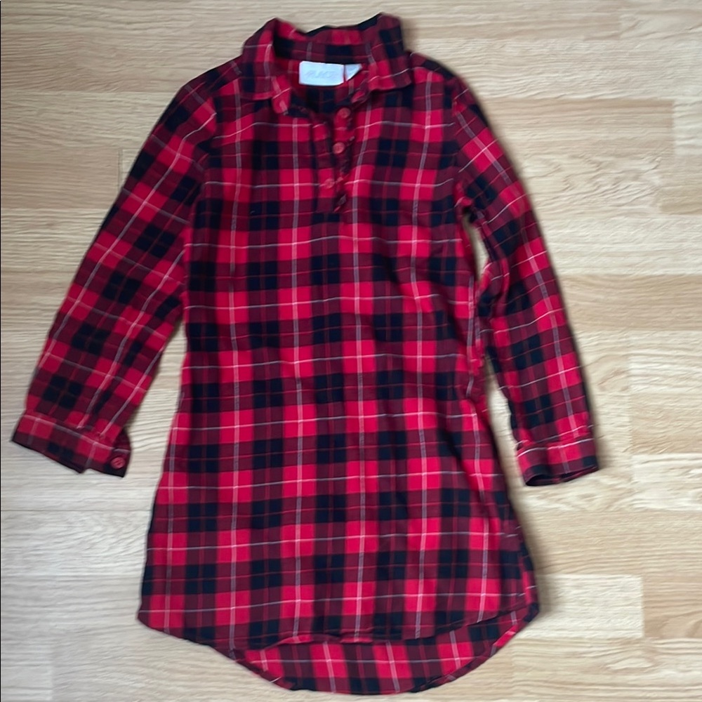 Girls, Red and Black Plaid Shirt Dress